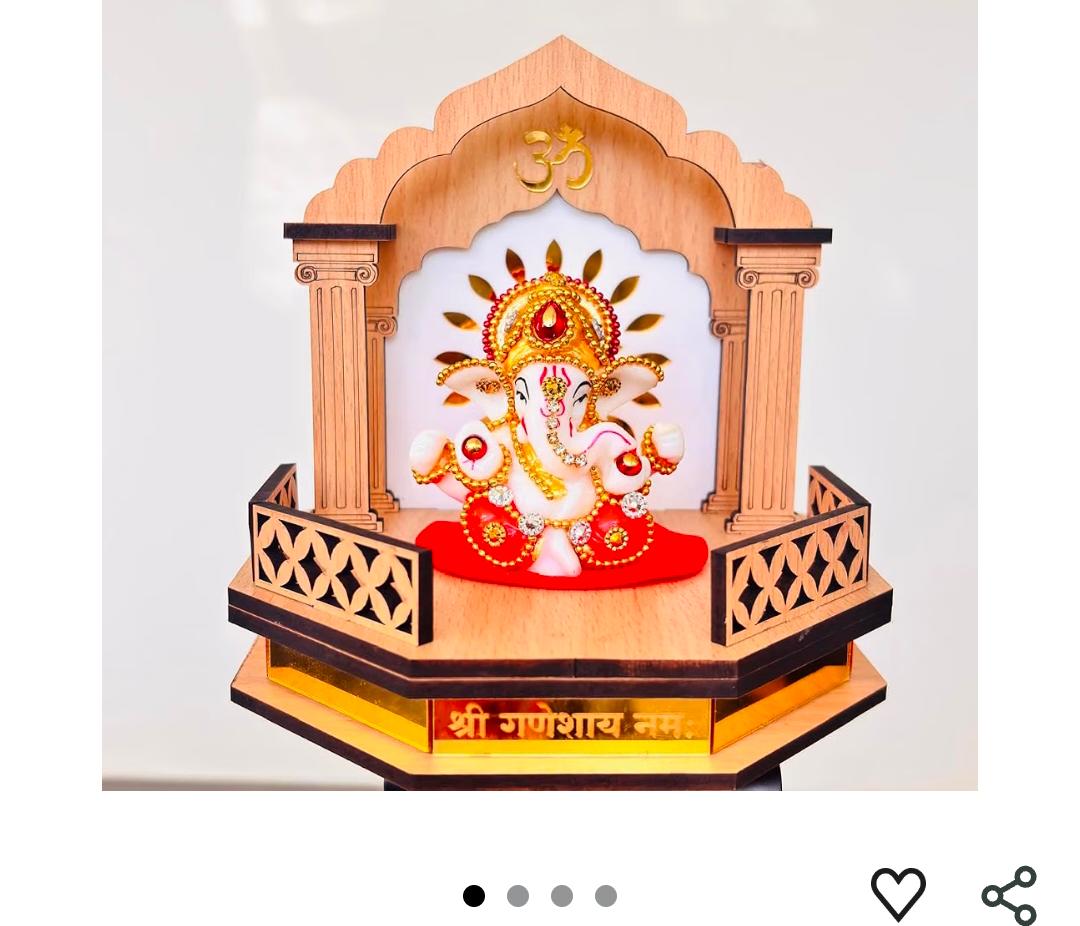 White marble-finish Ganesha car dash temple with stone work — Aryaveil India